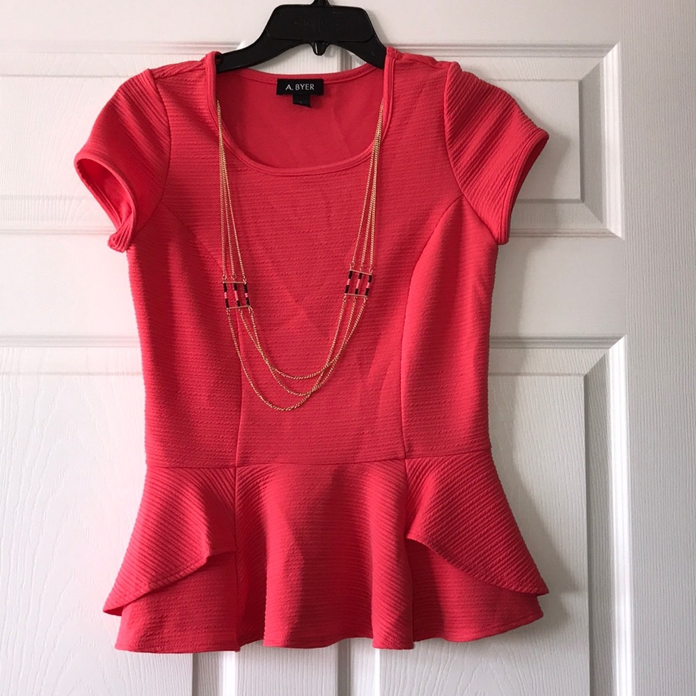 A. Byer Hot Pink Peplum Top